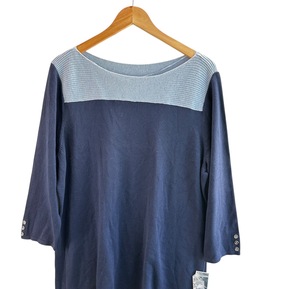 Karen Scott Knit Top Blue 3/4 Sleeve Boat‎ Neck Pullover Comfy Office XXL